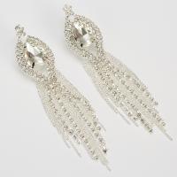 Fashion Fringe Earrings Rhinestone with Brass Tassel plated for woman & faceted Sold By Pair
