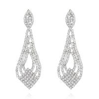 Pendientes de Diamantes de Imitación, con metal, Gota, para mujer & hueco, plateado, 22x67mm, Vendido por Par