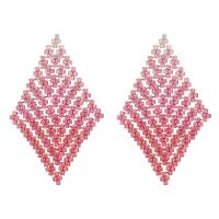 Rhinestone Earring, with Brass, Rhombus, gold color plated, gradient color & for woman, pink, 55x82mm, Sold By Pair