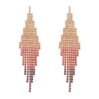 Fashion Fringe Earrings Rhinestone with Brass Tassel plated gradient color & for woman Sold By Pair