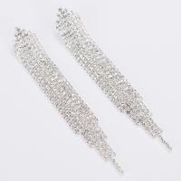Fashion Fringe Earrings, Rhinestone, with Brass, Tassel, plated, for woman, more colors for choice, 15x95mm, Sold By Pair