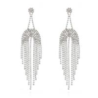 Fashion Fringe Earrings, Rhinestone, with Brass, Tassel, plated, for woman, more colors for choice, 31x126mm, Sold By Pair