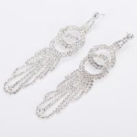 Fashion Fringe Earrings, Rhinestone, with Brass, plated, for woman, more colors for choice, 21x93mm, Sold By Pair