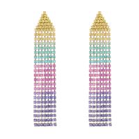 Fashion Fringe Earrings Rhinestone with Brass Tassel gold color plated gradient color & for woman Sold By Pair