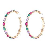 Rhinestone Earring with Brass Donut gold color plated for woman multi-colored 75mm Sold By Pair