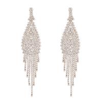 Fashion Fringe Earrings, Rhinestone, with Brass, Tassel, plated, for woman, more colors for choice, 30x100mm, Sold By Pair