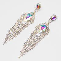 Fashion Fringe Earrings, Rhinestone, with Brass, Tassel, platinum color plated, for woman & faceted, multi-colored, 35x140mm, Sold By Pair