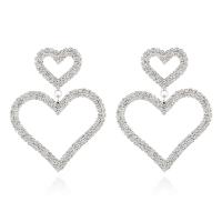 Rhinestone Earring, with Brass, Heart, plated, for woman & hollow, more colors for choice, 47x60mm, Sold By Pair