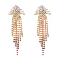 Fashion Fringe Earrings Rhinestone with Brass gold color plated gradient color & for woman Sold By Pair