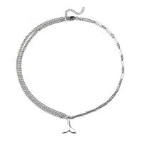 Couple Necklace Titanium Steel with 1.97 extender chain Mermaid tail silver color plated silver color Length 19.69 Inch Sold By PC