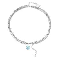 Crystal Necklace, Titanium Steel, with Crystal, with 2.36 extender chain, Four Leaf Clover, silver color plated, micro pave cubic zirconia, silver color, Length:18.9 Inch, Sold By PC