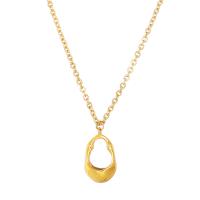 Titanium Steel Necklace, with 1.97 extender chain, Ellipse, gold color plated, fashion jewelry, golden, 12.20x18.70mm, Length:17.72 Inch, Sold By PC