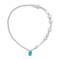 Crystal Necklace Titanium Steel with Freshwater Pearl & Crystal & Resin silver color plated Unisex silver color Length 22.83 Inch Sold By PC