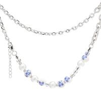 Crystal Necklace Titanium Steel with ABS Plastic Pearl & Porcelain & Crystal with 1.97 extender chain silver color plated Unisex mixed colors Length 21.26 Inch Sold By PC