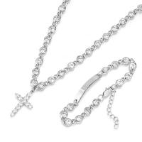 Titanium Steel Necklace Cross silver color plated Unisex & with rhinestone silver color Length 18.9 Inch Sold By PC