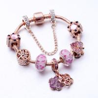 European Bracelet Zinc Alloy with Lampwork rose gold color plated & snake chain & with rhinestone rose gold color nickel lead & cadmium free Sold By PC