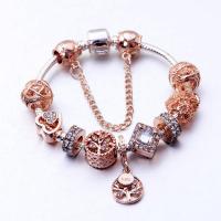 European Bracelet Zinc Alloy plated & snake chain & for woman & with rhinestone rose gold color nickel lead & cadmium free Sold By PC