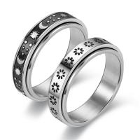 Titantium Steel finger ring, Titan Stål, silver pläterad, olika storlek för val & olika stilar för val & emalj, 6mm, Säljs av PC