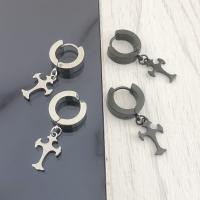 Huggie Hoop Drop Earring 304 Stainless Steel Cross Vacuum Ion Plating & fashion jewelry & Unisex 13mm Sold By Bag