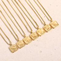 Stainless Steel Jewelry Necklace, 316L Stainless Steel, with 1.97inch extender chain,  Square, Vacuum Ion Plating, fashion jewelry & Unisex & with letter pattern, 15x15mm, Length:Approx 15.75 Inch, Sold By PC