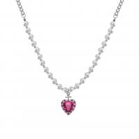 Plastik-Perlenkette, mit Kunststoff Perlen, mit Verlängerungskettchen von 1.96inch, Herz, für Frau & mit Strass, Länge:ca. 17.1 ZollInch, verkauft von PC