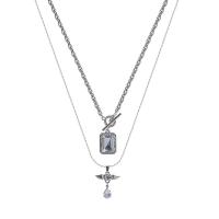 Stainless Steel Jewelry Necklace, 314 Stainless Steel, with 3.9inch extender chain, Angel Wing, Double Layer & micro pave cubic zirconia & for woman, nickel, lead & cadmium free, Length:Approx 18.1 Inch, Approx 17.3 Inch, Sold By PC