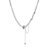 Stainless Steel Jewelry Necklace, 314 Stainless Steel, with Plastic Pearl, with 3.9inch extender chain, Heart, fashion jewelry & for woman, nickel, lead & cadmium free, Length:Approx 16.9 Inch, Sold By PC