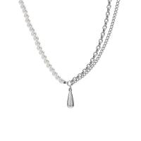 Collar de acero inoxidable de la joyería, con Perlas plásticas, con 1.96inch extender cadena, Gota, Doble capa & para mujer, libre de níquel, plomo & cadmio, longitud:aproximado 17.5 Inch, Vendido por UD