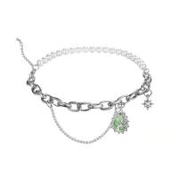 Zinc Alloy smykker halskæde, med Krystal & Plastic Pearl, platin farve forgyldt, for kvinde & med rhinestone, Længde Ca. 15.7 inch, Solgt af PC