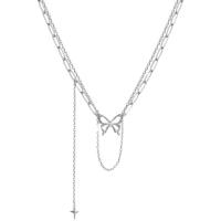 Stainless Steel Jewelry Necklace, 314 Stainless Steel, with Tibetan Style pendant, with 1.96inch extender chain, Butterfly, Double Layer & for woman & hollow, nickel, lead & cadmium free, Length:Approx 16.5 Inch, Sold By PC