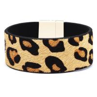 PU Leather Cord Bracelets with Zinc Alloy printing & Girl & leopard pattern Sold By PC
