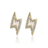Cubic Zircon (CZ) Stud Earring Brass Lightning Symbol 18K gold plated micro pave cubic zirconia & for woman & enamel Sold By Pair