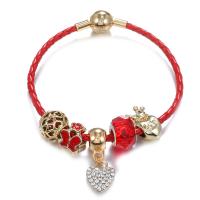 European Bracelet, Brass, with leather cord & Tibetan Style, Unisex & anti-fatigue & with rhinestone, mixed colors, Sold By PC