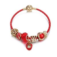 European Bracelet, Brass, with Leather & Tibetan Style, Strawberry, Unisex & anti-fatigue & with rhinestone, mixed colors, Sold By PC