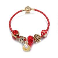 European Bracelet, Brass, with Leather & Plastic Pearl & Tibetan Style, Shell, Unisex & anti-fatigue, mixed colors, Sold By PC