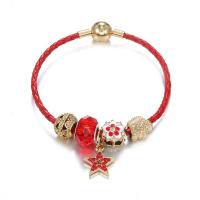 European Bracelet, Brass, with Leather & Tibetan Style, Star, Unisex & with rhinestone, mixed colors, Sold By PC