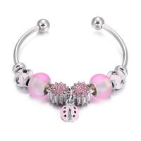 Brass Cuff Bangle with Lampwork & Zinc Alloy Ladybug for woman & enamel & with rhinestone mixed colors 60-65mm Sold By PC