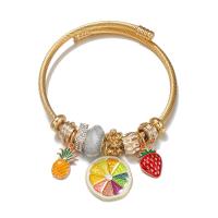 304 Stainless Steel Cuff Bangle, with Resin & Tibetan Style, Fruit, Unisex & enamel & with rhinestone, more colors for choice, 50-60mm, Sold By PC