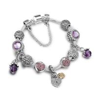European Bracelet, Tibetan Style, with Lampwork, plated, for woman & with rhinestone, mixed colors, Sold By PC