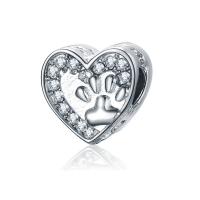Perles European en alliage de zinc, coeur, Placage, DIY & avec strass, argent, 3-25mm, Vendu par PC