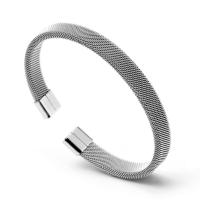 304 Stainless Steel Cuff Bangle electrolyzation for man silver color 55-65mm Sold By PC