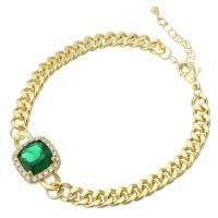 Bracelet cubique en laiton zircon pavent, Placage de couleur d'or, bijoux de mode & pavé de micro zircon & pour femme, vert, 23.50x14x6mm, Longueur:9 pouce, 10PC/lot, Vendu par lot