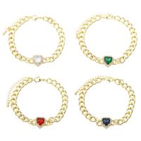 Cubic Zirconia Micro Pave Brass Bracelet, Heart, gold color plated, fashion jewelry & micro pave cubic zirconia & for woman, more colors for choice, 21x13x5.50mm, Length:9 Inch, 10PCs/Lot, Sold By Lot