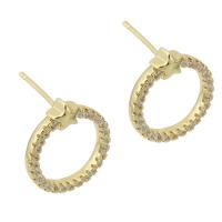 Cubic Zirconia Micro Pave Brass Earring, gold color plated, fashion jewelry & micro pave cubic zirconia & for woman, golden, 14x15x15mm, 10Pairs/Lot, Sold By Lot