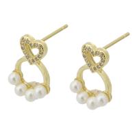 Cubic Zirconia Micro Pave Brass Earring with ABS Plastic Pearl gold color plated fashion jewelry & micro pave cubic zirconia & for woman golden Sold By Lot