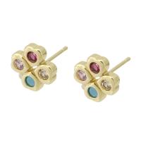 Cubic Zirconia Micro Pave Brass Earring, gold color plated, fashion jewelry & micro pave cubic zirconia & for woman, multi-colored, 9x9x14mm, 10Pairs/Lot, Sold By Lot