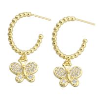 Cubic Zirconia Micro Pave Brass Earring, Butterfly, gold color plated, fashion jewelry & micro pave cubic zirconia & for woman, golden, 31mm, 10Pairs/Lot, Sold By Lot