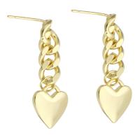Brass Drop Earring, Heart, gold color plated, fashion jewelry & for woman, golden, 12x33x13.50mm, 10Pairs/Lot, Sold By Lot