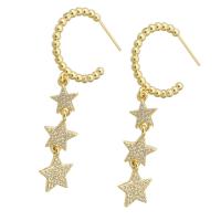 Brass Drop Earring, Star, gold color plated, fashion jewelry & micro pave cubic zirconia & for woman, golden, 52mm, 5Pairs/Lot, Sold By Lot