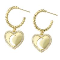 Brass Drop Earring Heart gold color plated fashion jewelry & micro pave cubic zirconia & for woman golden 36mm Sold By Lot